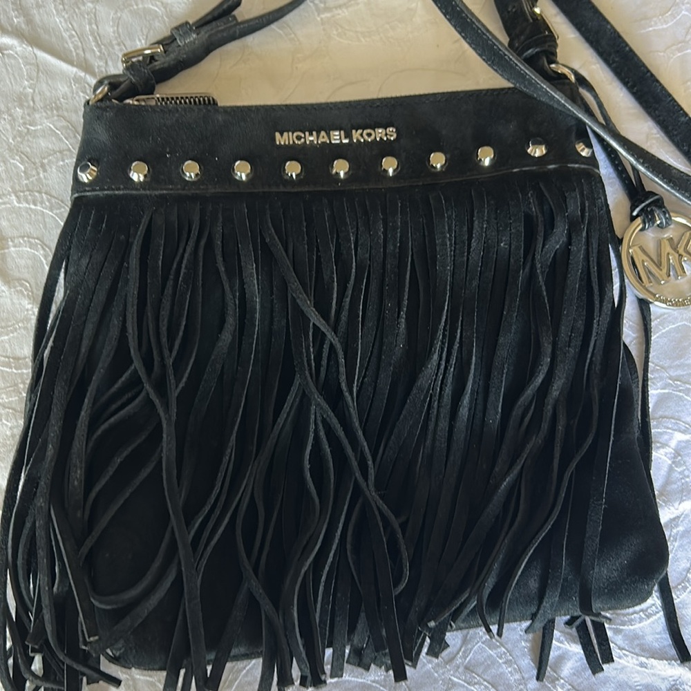 Michael Kors Black Suede Fringe Crossbody Bag - Picture 9 of 9